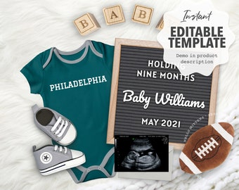 Digital baby announcement / Pregnancy announcement / Editable template / Philadelphia football / DIY share on social media / Makes ANY TEAM