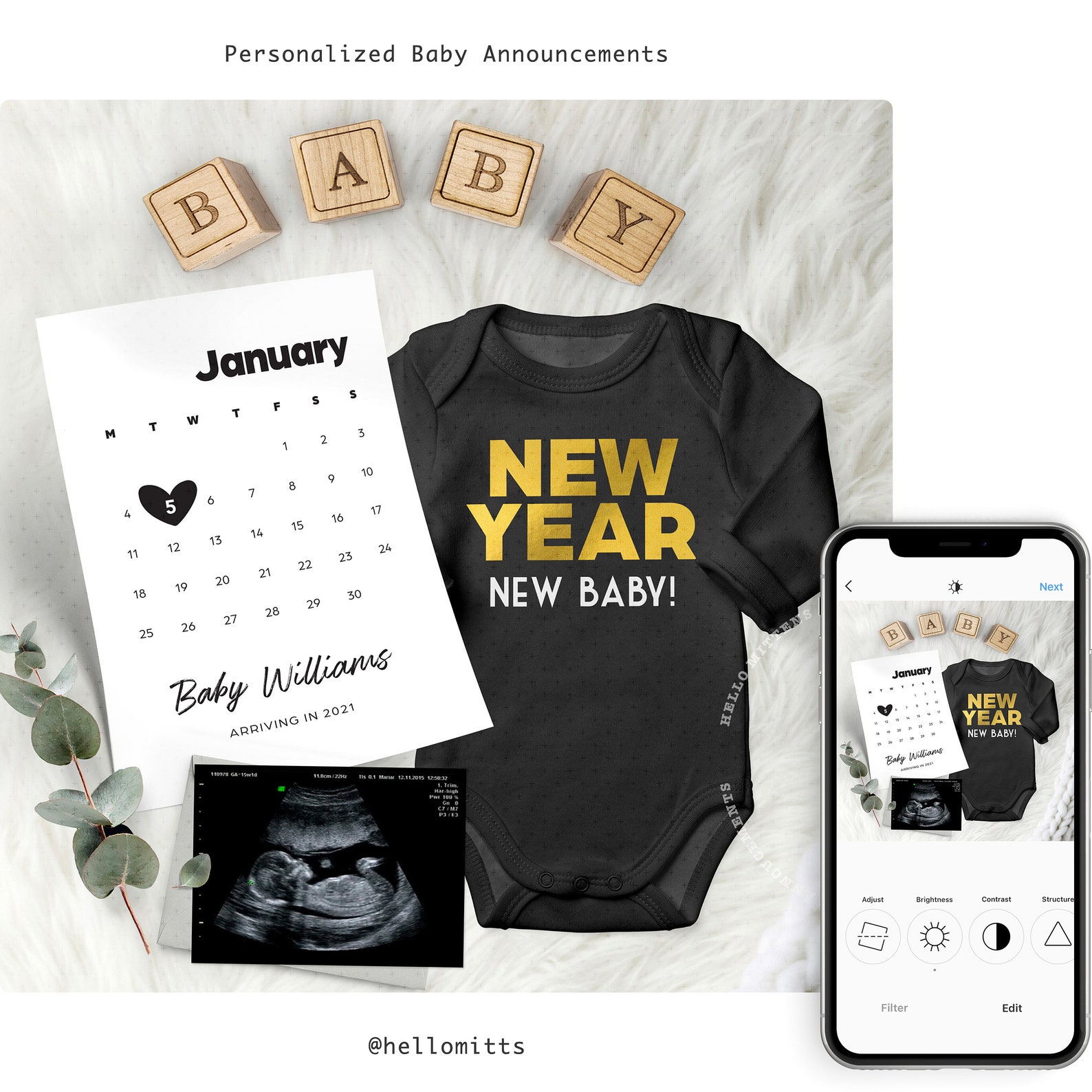 NEW YEAR Baby Pregnancy Announcement Digital Personalized Etsy