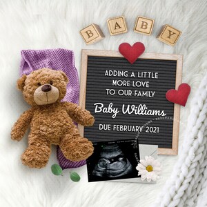 VALENTINE Pregnancy Announcement Digital, Febrero Baby Gender Reveal Idea, Letter board, Due FEB, Image for Social Media.