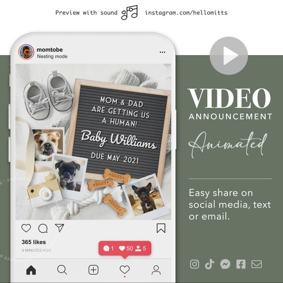 DOG Digital Pregnancy Announcement, VIDEO Gender Reveal Idea for pet lovers, Fur Mom Baby Announce, for Social Media or text. Il_570xn