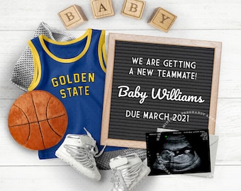 BASKETBALL Baby, Pregnancy Announcement for Social Media, Golden State Sports Fan, Baby Reveal Idea, Photo for Instagram. Any Team Colors.