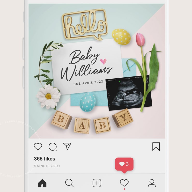 VIDEO Pregnancy Announcement, EASTER Digital Reveal Idea, April Spring Baby, Virtual Reveal, Share on Instagram, Social media or by text image 5