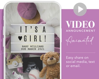 Gender reveal video, BASEBALL Pregnancy Announcement idea, It's a Boy or Girl, Digital Announce for Instagram os send by text, Blue or Pink