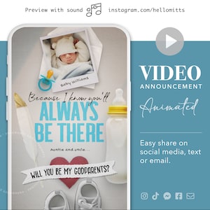 Godparent proposal video, Personalized  Will you be my Godfather or Godmother proposal, Asking godparents on Instagram or send by text.