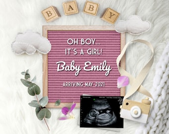 GIRL Pregnancy Announcement / Gender Reveal, Personalized Baby Announcement for Social Media