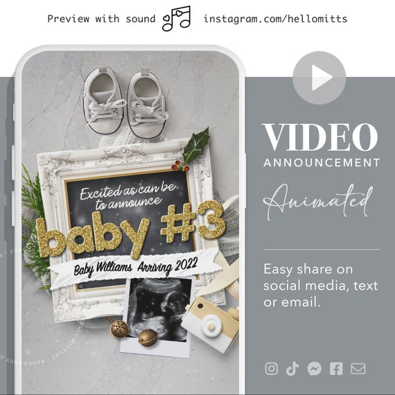 VIDEO Pregnancy Announcement Winter Christmas, Due December, Baby #3 Announce Reveal Idea for Social Media. Il_570xn