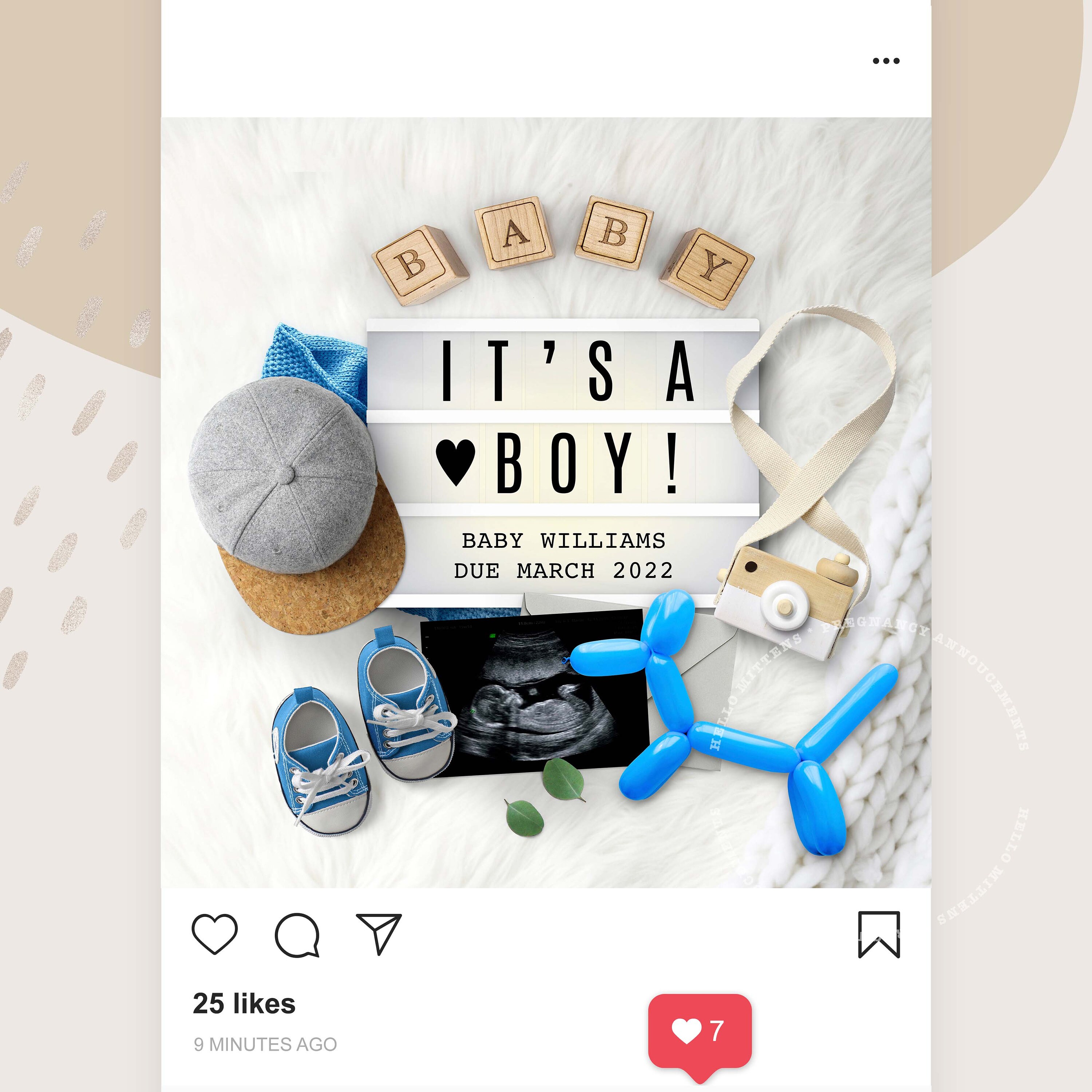 Boy Gender Reveal Pregnancy Announcement Idea Personalized Baby