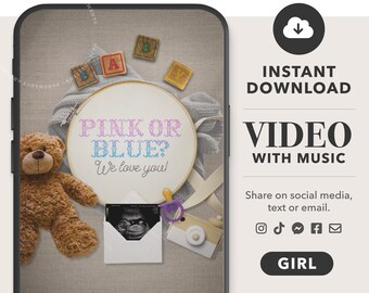 It's a GIRL Video, Virtual GENDER reveal idea, Instant download and share on social media.