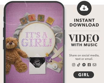 It's a GIRL Video, Virtual GENDER reveal idea, Instant download and share on social media.