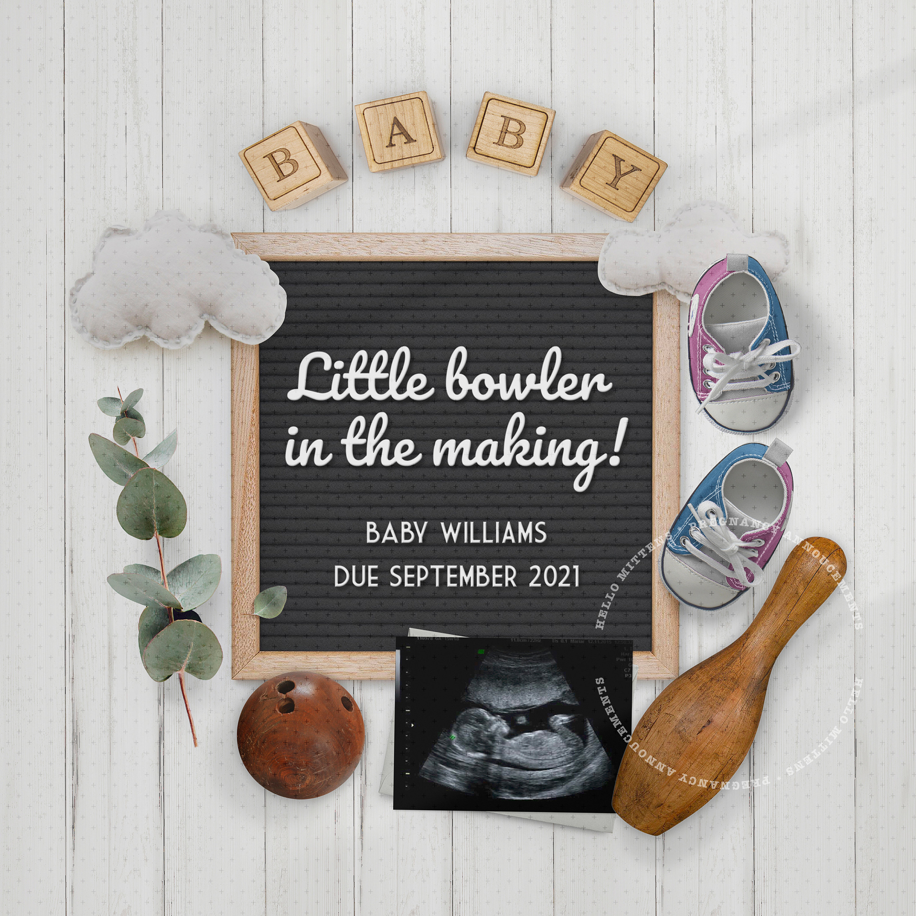 BOWLING Baby Digital Pregnancy Announcement Sport Baby Etsy