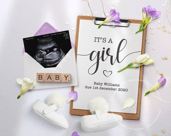 GIRL Gender Reveal, Pregnancy Announcement idea, Personalized Baby Announcement for Social Media, It's a Girl Photo Image for Instagram