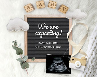 Gender Neutral, Digital Pregnancy Announcement, Baby Reveal, for Social Media, Instagram, Facebook, Boho, Scandi
