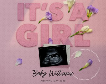 GIRL Pregnancy Announcement / Gender Reveal, Personalized Baby Announcement for Social Media