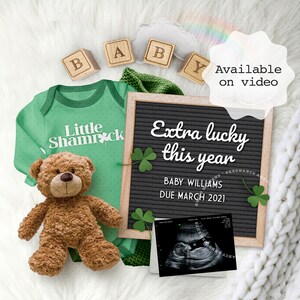 ST PATRICKS Bebé, Anuncio de Embarazo Digital, Due Marzo, Idea de Revelación Personalizada, Imagen para Redes Sociales, Little Shamrock.