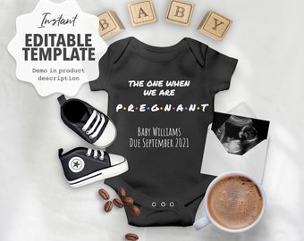 Editable Pregnancy Announcement to Friends, DIY Gender Reveal Template for Social media, Digital Baby Announce Idea. You edit, Instant..