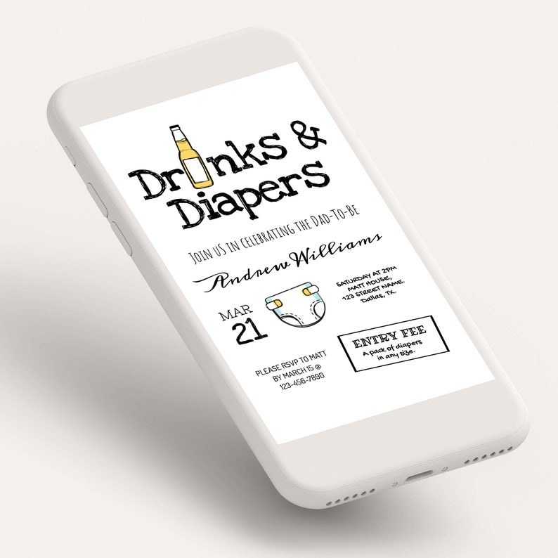 Dad Shower Invitation Template Diaper and Drinks Party Invite Etsy