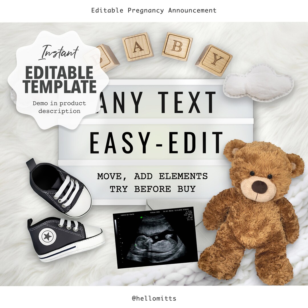 Editable Pregnancy Announcement Digital, Instant DIY Template, Gender ...