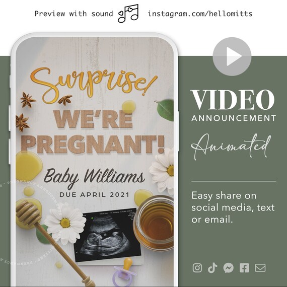 Video Pregnancy Announcement, Easter April Spring Baby, Digital Reveal Idea, Share on Instagram, Social media or send by text. Gender Reveal Il_570xn