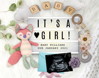 GIRL Pregnancy Announcement / Gender Reveal, Personalized Baby Announcement for Social Media