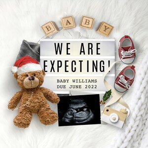Digital Baby Announcement, Pregnancy Reveal for Social Media, CHRISTMAS, Buffalo Plaid Onesie, Due December, Instagram photo / Personalized