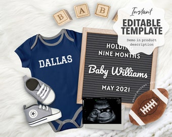 Digital baby announcement / Pregnancy announcement / Editable template / Dallas football / DIY to share on social media / Makes ANY TEAM