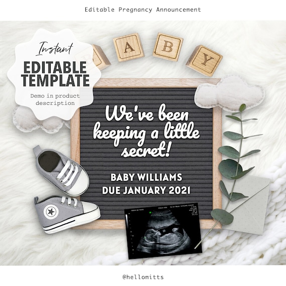 Editable Pregnancy Announcement Digital, Instant DIY Template, Gender Reveal, Baby Announce Idea for Instagram Social media, You edit. Il_570xn