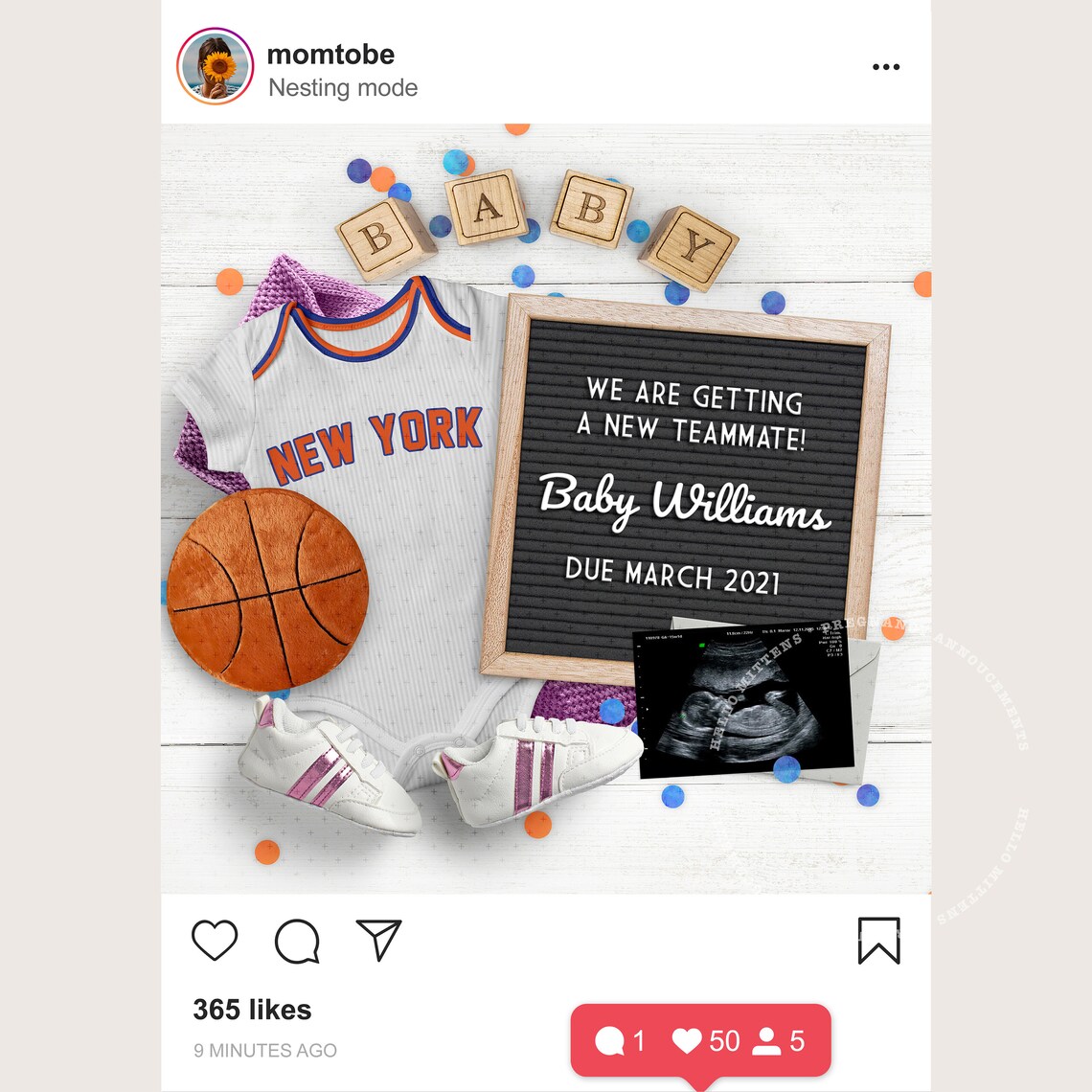 BASKETBALL Baby Pregnancy Announcement for Social Media NEW Etsy