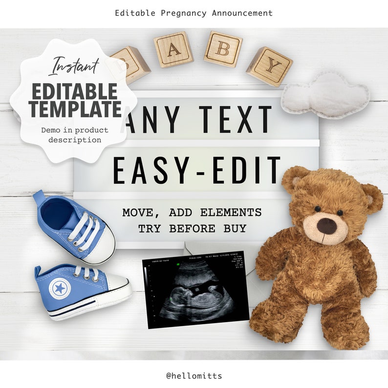 Editable Digital Pregnancy Announcement Instant DIY Gender Etsy