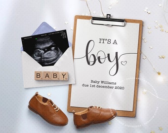 BOY Gender Reveal, Pregnancy Announcement idea, Personalized Baby Announcement for Social Media, It's a Boy Photo Image for Instagram