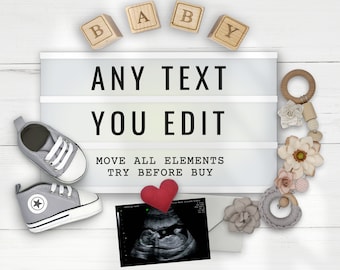 Editable Pregnancy Announcement Digital, Instant DIY Template, Gender Reveal, Baby Announce Idea  for Instagram Social media, You edit.