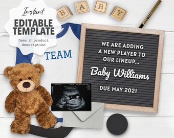 Editable Digital Pregnancy Announcement, Instant DIY Hockey Baby Announce Template for Social media, Sports Gender Reveal Idea. You edit.
