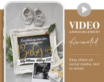 Baby #3 Announce Reveal VIDEO Pregnancy Announcement Winter Christmas, Due December, Idea for Social Media.