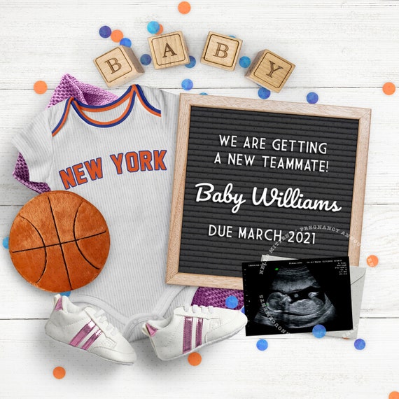 BASKETBALL Baby, Pregnancy Announcement for Social Media, NEW YORK Sports Fan, Baby Reveal Idea, Photo for Instagram. Any Team Colors. Il_570xn