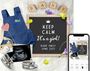 GIRL Pregnancy Announcement / Gender Reveal, Personalized Baby Announcement for Social Media