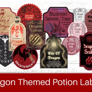 Dragon Themed Potion Labels RED