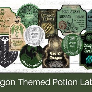 Dragon Themed Potion Labels GREEN
