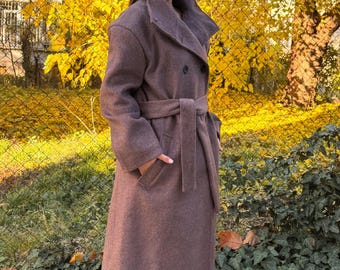 Structured Brown Wool Blend Coat, with Lining/AE011