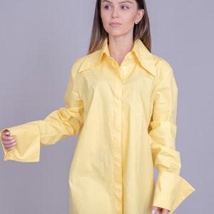 Oversized Yellow Cotton Blouse with Large Cuffs AE209