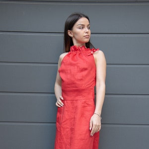 Linen Caftan/Flax Dress/Beach Kaftan/Linen Maxi Dress/Red Dress/Linen Caftan Dress/Fitted Linen Dress/Full Length Dress/Linen Robe/AE241