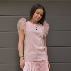 Romantic Blouse/Boho Top/Elegant Blouse/Tulle Blouse/Ruffled Top/Perfect Blouse/Tulle Top/Pink Blouse/Elegant Top/AE234