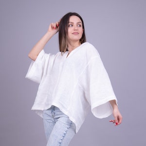 Casual Linen Blouse/Flax Blouse/Handmade Linen Blouse/Flax Clothing/Romantic Blouse/Linen T-shirt/Loose Tunic/Summer Top/Flax Tunic/AE155