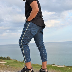 Men&#39;s Pants/Streetwear Denim Pants/Handmade Pants/Streetwear Jeans/Denim Joggers/Relaxed Fit Denim/Men&#39;s Urban Fashion Trousers/Pants/AE136