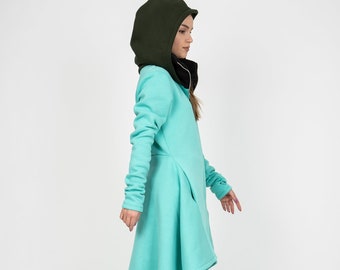 Asymmetrical French Terry Oversized Hooded Coat