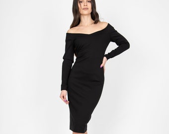 Black Evening Dress/Pencil Long Dress/Gatsby Dress/Black Elegant Dress/Off-the-shoulder Long Dress/Black Cocktail Dress/Warm Dress/AE369