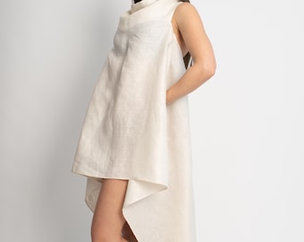Asymmetric Linen Tunic: Sleeveless High-Low Dress