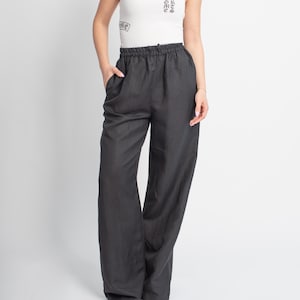 Summer Linen Wide Leg Pants in Black/Avant Garde Linen Clothing/Linen Trousers/Custom Sizes Available/Zero Waste Fashion/AE004
