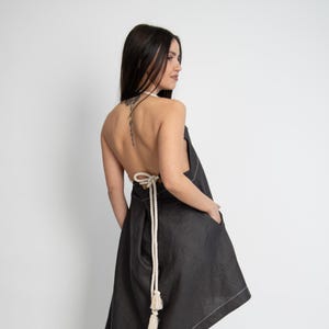 Backless Dress/Asymmetrical Linen Dress/Open Back Linen Dress/Dress With Rope/Linen Dress/Flax Dress/Linen Maxi Dress/Summer Dress/AE420