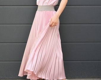 Pleated Maxi Skirt/Handmade Maxi Skirt/High Waist Skirt/Everyday Skirt/A-Line Maxi Skirt/Elastic Waist Midi Skirt/Pleated Midi Skirt/AE233