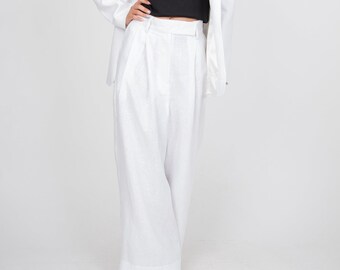 Linen Pants Women/Wide Leg Pants/Linen Trousers/Flax Pants/Flax Clothing/Flowy Pants/Linen Palazzo Pants/Elegant Trousers/Handmade/AE323