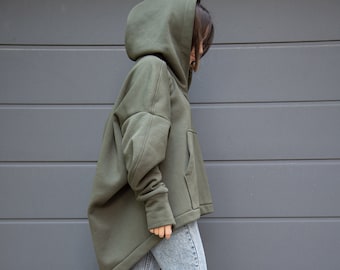 Oversized Hoodie/Aesthetic Hoodie/Asymmetrical Hoodie/Oversized Sweatshirt/Warm Sweater/Trendy Hoodie/Cute Sweatshirt/Handmade Clothes/AE228